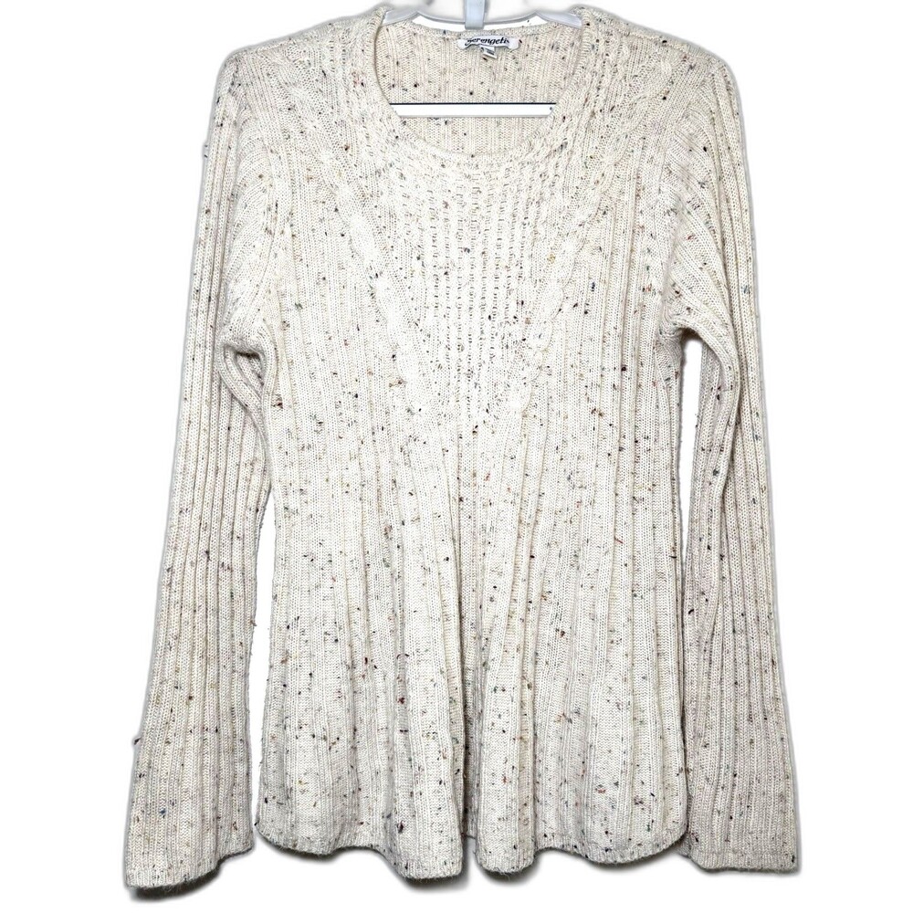 Serengeti Sweater Womens XL Cream Confetti Cable Knit Scoop Neck Pullover